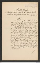 k.k. naturhistorisches Hofmuseum, Intendanzakten 1885-1896 (Hauer), Aktenzahl Z.523/1892, Seite 1